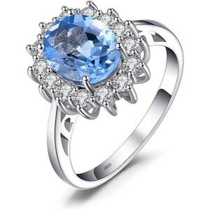 Sterling Silver-topaz Princess Diana Class Birthstone Halo Ring